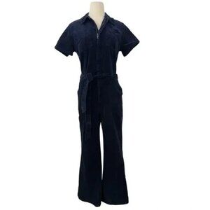 Habitual Corduroy Utility Jumpsuit Short Sleeve Flared Leg in Navy 10